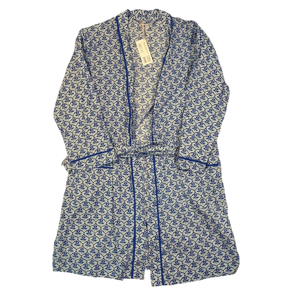 The Company Store Blue Multi Printed Rose Cotton Voile Robe XS/S 68120Q
